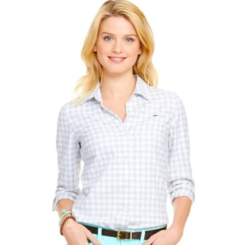 Vineyard Vines Gingham Flannel Shirt in Grey - Size 2